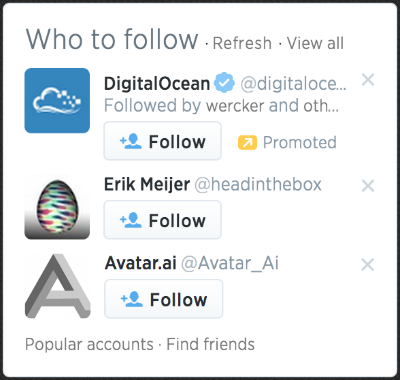 Twitter Who to follow suggestions box